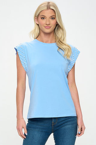 Cap Sleeve Pearls Top