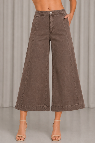 Soft Denim Gaucho Cropped Jeans Tiro Alto