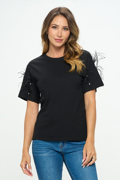 Stretch Feather Stone Sleeve Top