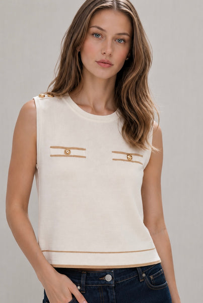 Knit Top sin Mangas con Botones