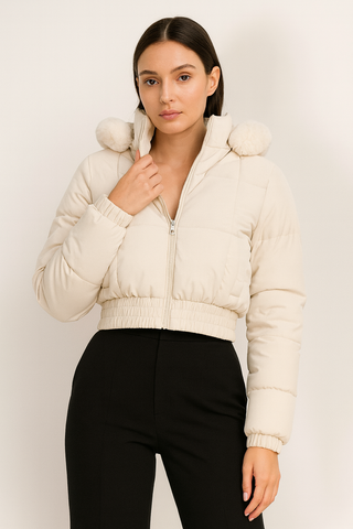 Faux Fur Hooded Crop Puffer Jacket