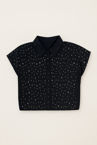 Blusa con Batwing Sleeve y Aplicaciones de Diamantitos