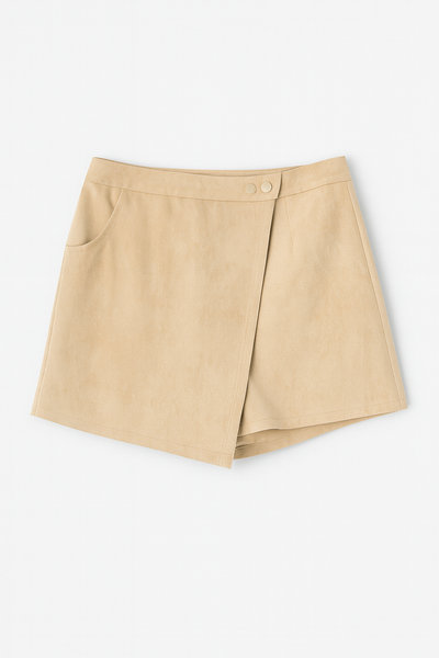 Suede Asymmetrical Overlap Skort