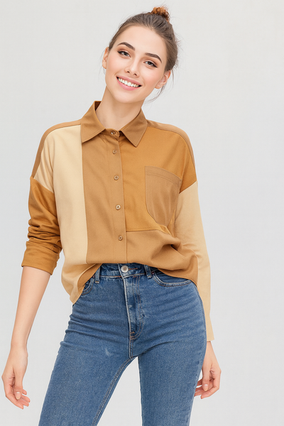 Suede ColorBlock Oversized Shirt