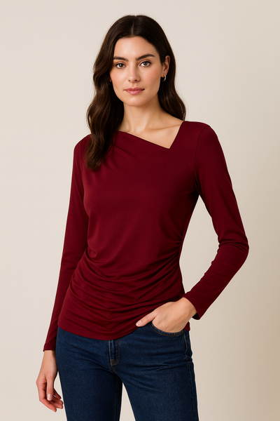 Stretch Cut Out Neckline Long Sleeve Top