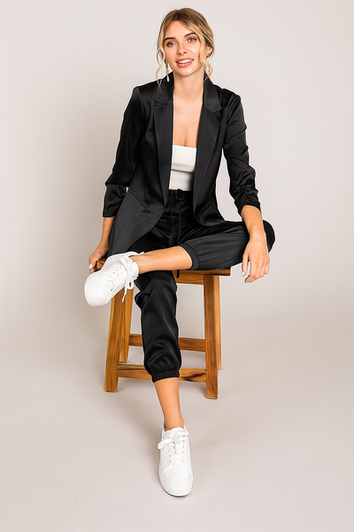 Satin Ruched Sleeve Blazer Jacket