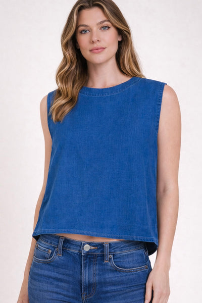 Chambray Back Half But ton Top