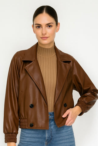 Faux Leather Double-breasted Jacket
