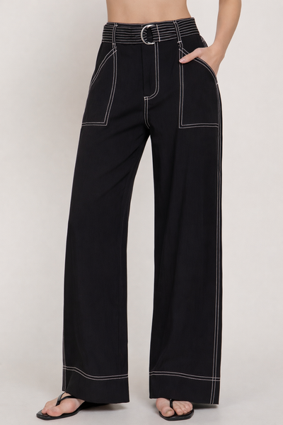 Belted Wide Leg Woven Pants