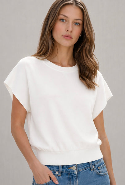 Knit Top Manga Corta Cuello Redondo