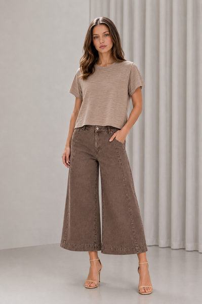 Soft Denim Gaucho Cropped Jeans Tiro Alto
