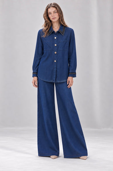 Conjunto Cuello y Puños Bordados Lyocell Stretch