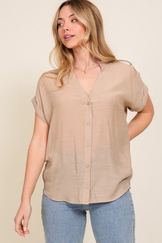 Linen Blend Cap Sleeve Top