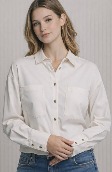 Super Stretch Denim Contrast Topstitched Shirt
