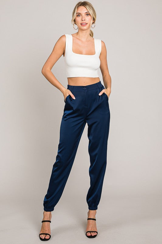 Satin High-Rise Jogger Pants