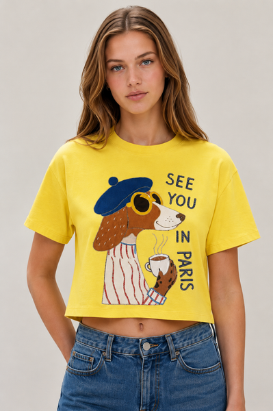Oversize Cropped Tee See You In Paris