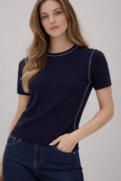 Short Slv Round Neck Knit Top
