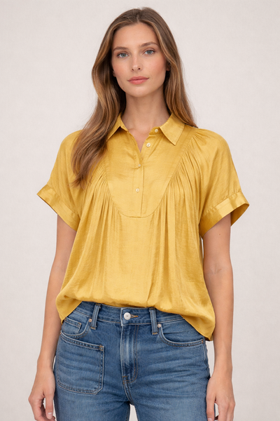 Front Bib Detail Short Sleeve Shirt