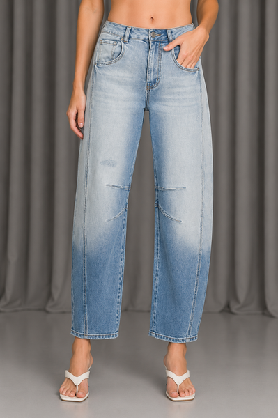Pantalón Denim Cropped Corte Barril