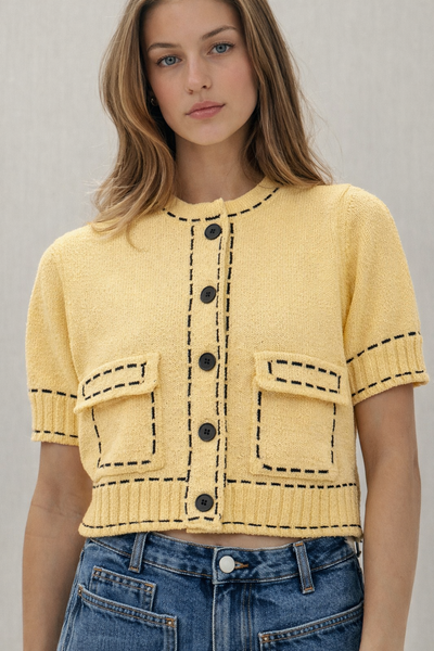 Constrast Stitch Knit Short Slv Top