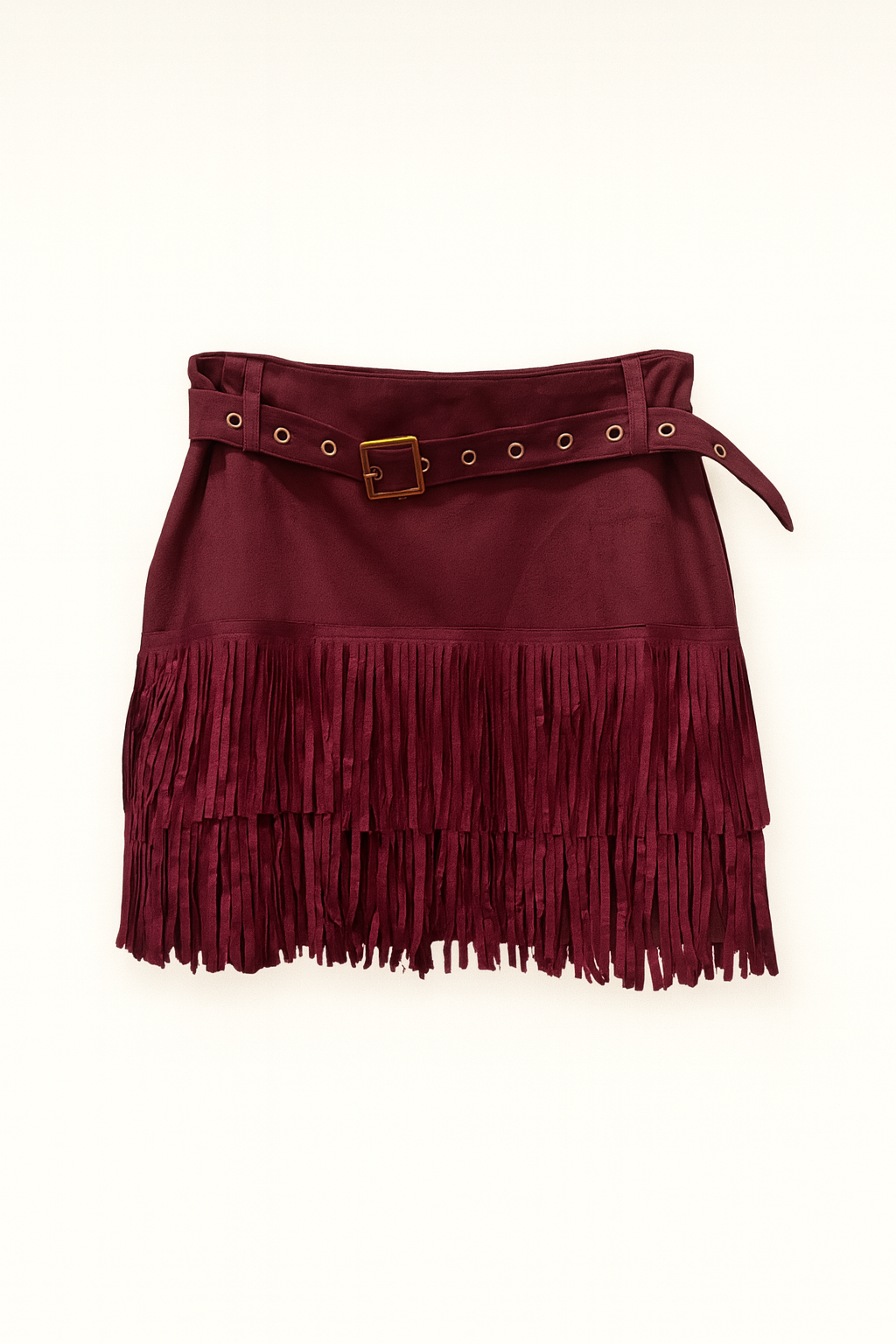 Fringe Suede Belted Skirt