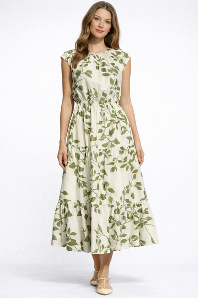 Spring Leaves Tiered Midi Dress