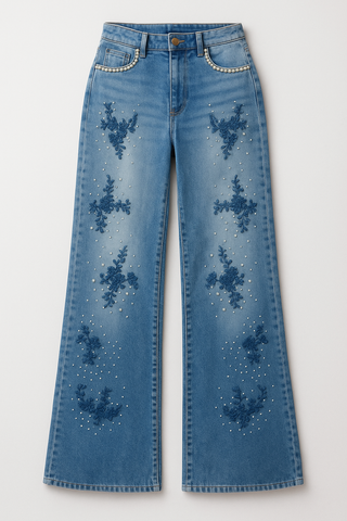 Pearl & Sparkles Embroidered Stretch Denim Jeans