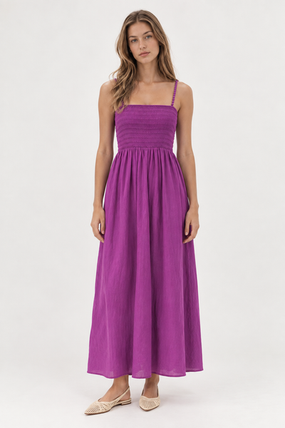 Smocking Maxi Vestido