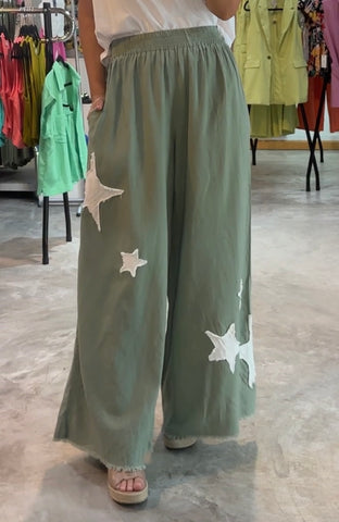 Linen - Cotton Blend Pantalon Lino Estrellas