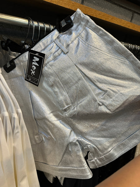 Metallic Faux Leather Pleat Shorts