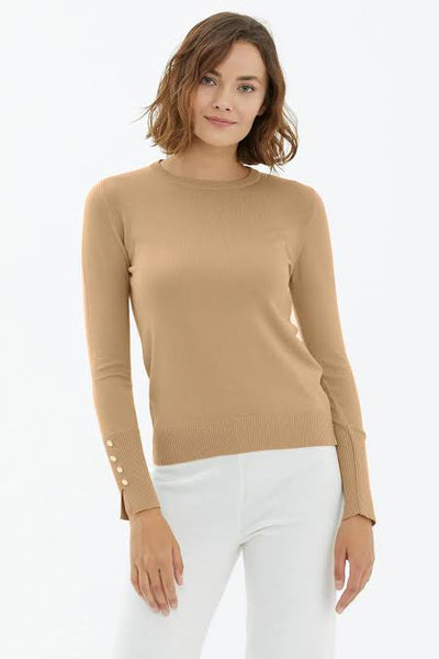 Button Sleeve Round Neck Knit Sweater