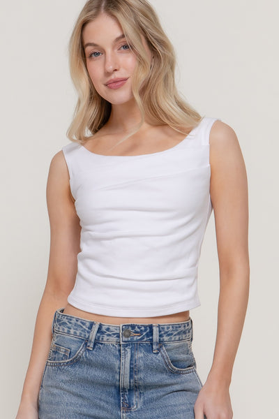 Top Sin Mangas Cuello Bote Drapeado