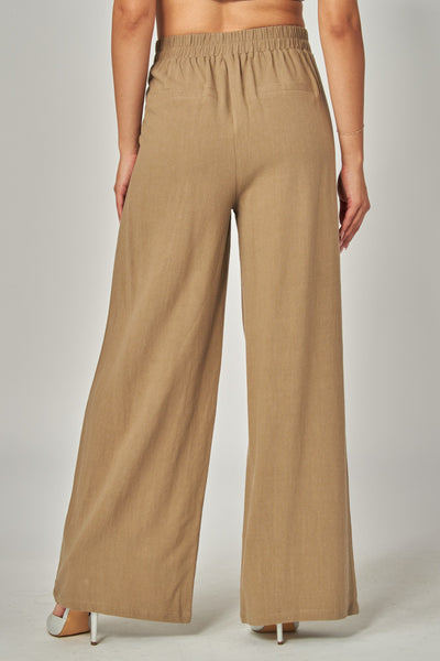 Pantalón Efecto Lino Tiro Alto Pierna Ancha