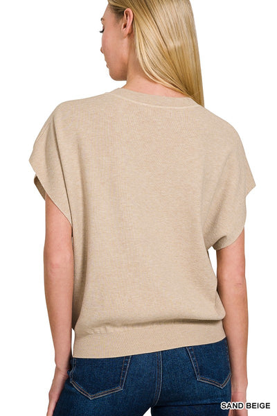 Knit Top Manga Corta Cuello Redondo