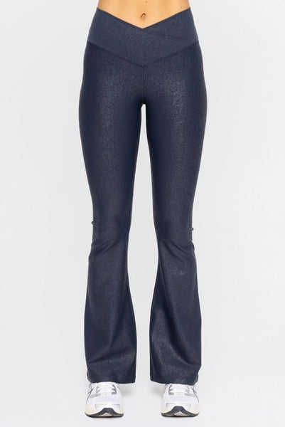 Sparkle Foil Look Crossover Flared Leggings