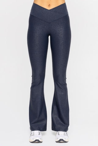 Sparkle Foil Look Crossover Flared Leggings