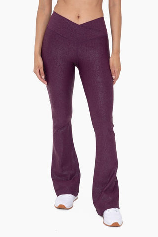 Sparkle Foil Look Crossover Flared Leggings