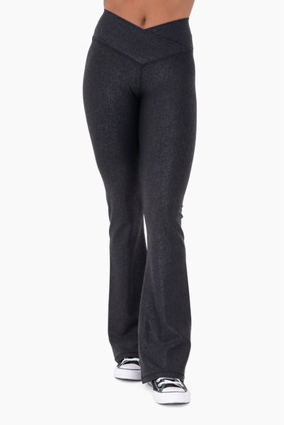 Sparkle Foil Look Crossover Flared Leggings