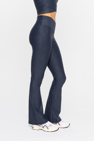 Sparkle Foil Look Crossover Flared Leggings
