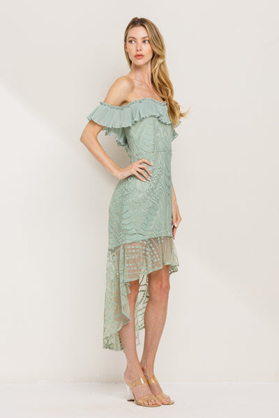 Vestido Midi Hombros Descubiertos con Encaje