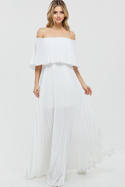 Vestido Maxi Hombros Descubiertos Plisado