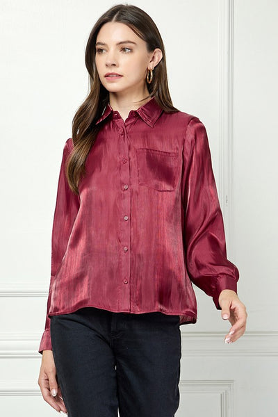 Organza Shiny Button Down Blouse