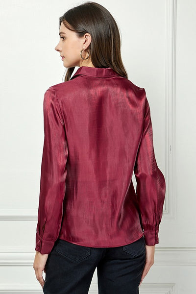 Organza Shiny Button Down Blouse