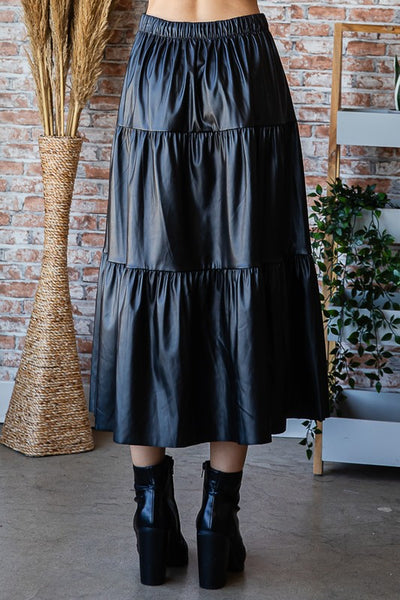 Faux Leather Tiered Midi Skirt