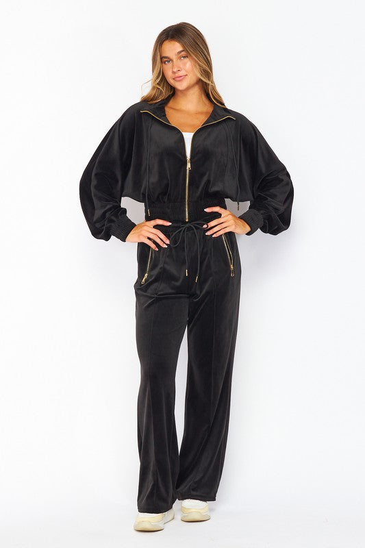 Super Soft Velvet Golden Zip Set (Pants + Jacket)