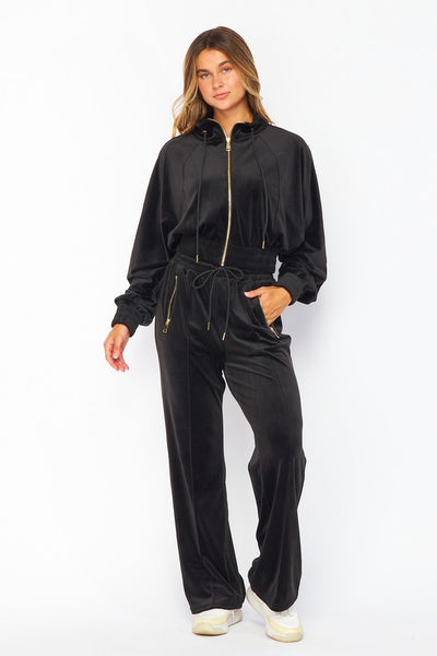 Super Soft Velvet Golden Zip Set (Pants + Jacket)