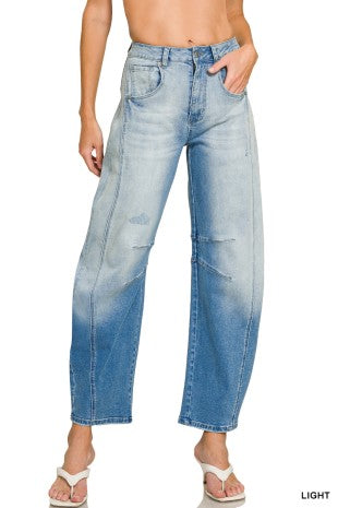 Pantalón Denim Cropped Corte Barril