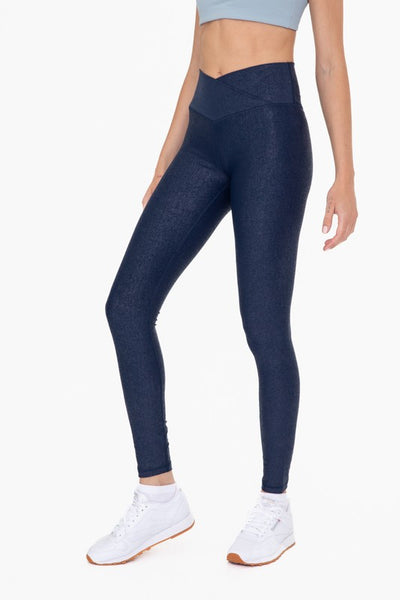 Sparkle Foil Look Crossover Leggings