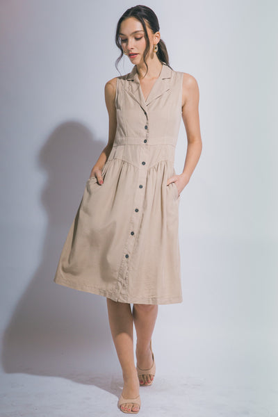 Vestido de Tencel Midi Cuello Camisero