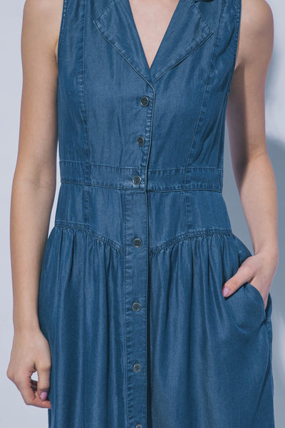Vestido de Tencel Midi Cuello Camisero